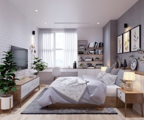 Thiết kế nội thất căn hộ chung cư 70m2 2 phòng ngủ