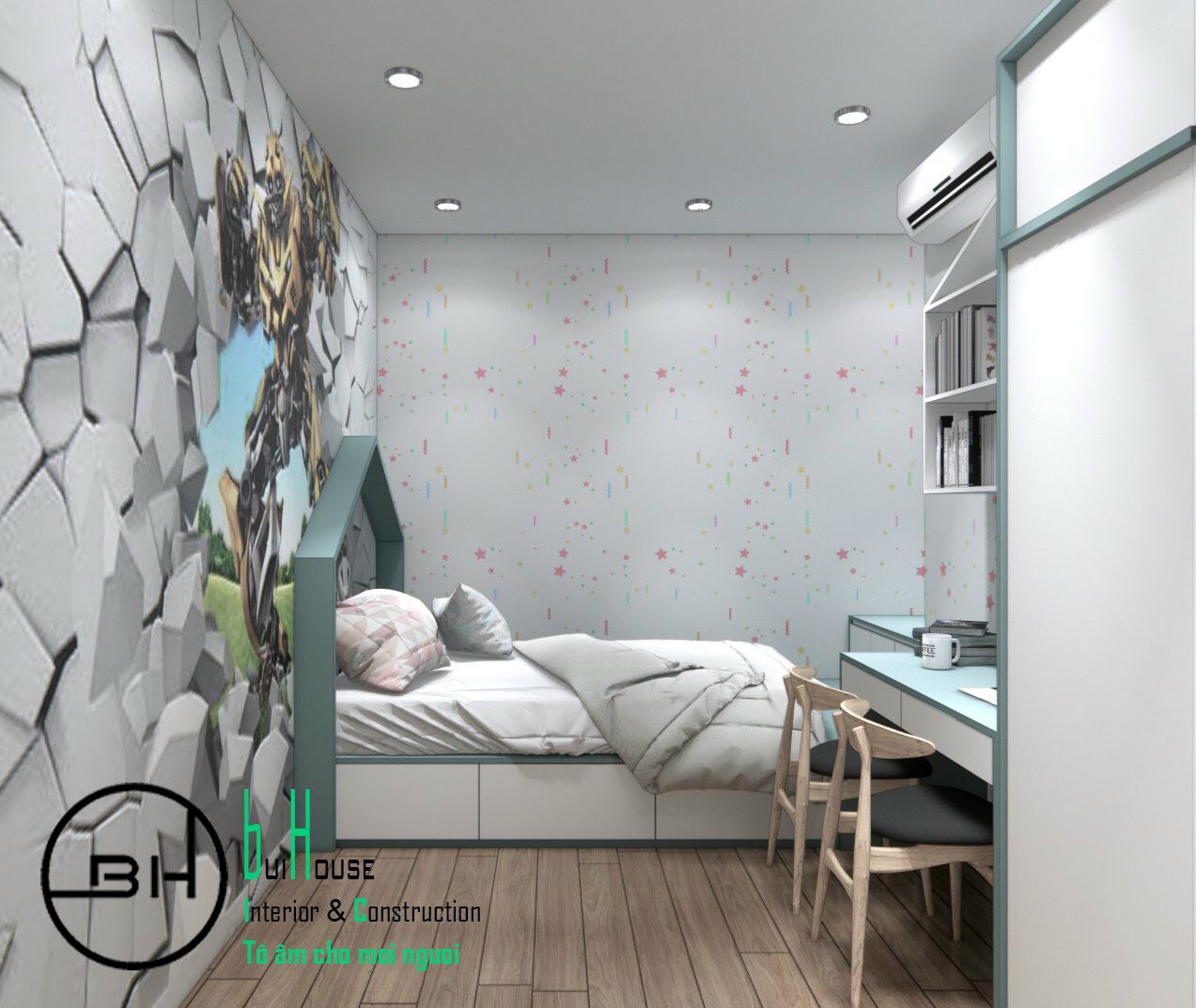 Trang trí nội thất phòng ngủ giường dạng bục chung cư AKARI Quận Bình Tân