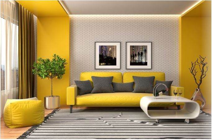 Thiết kế phòng khách màu vàng hợp mệnh thổ