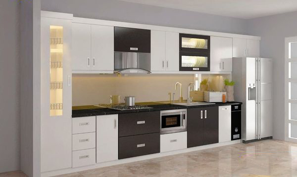 Tủ bếp với lớp bề mặt Acrylic - Làm tủ bếp bằng chất liệu gỗ gì tốt hiện nay 